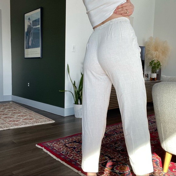 White Pants Vintage Tapered Leg Small High Rise Pleat Front Trouser Linen Blend - Picture 2 of 6
